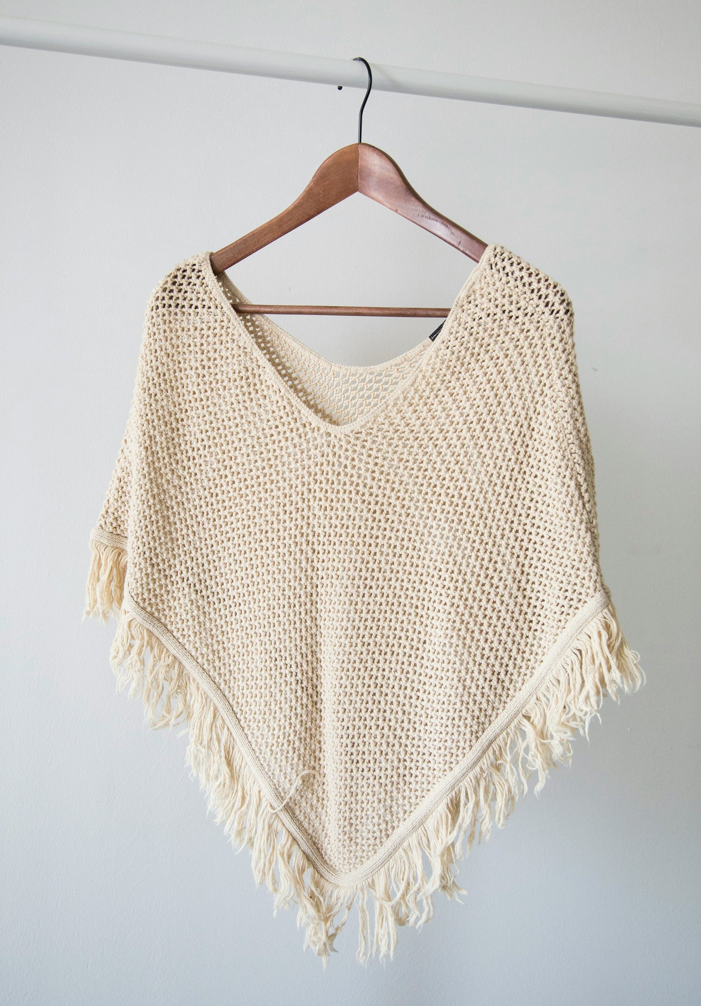 Boho Knit Fringe Poncho – Handmade Crochet Style Cover-Up